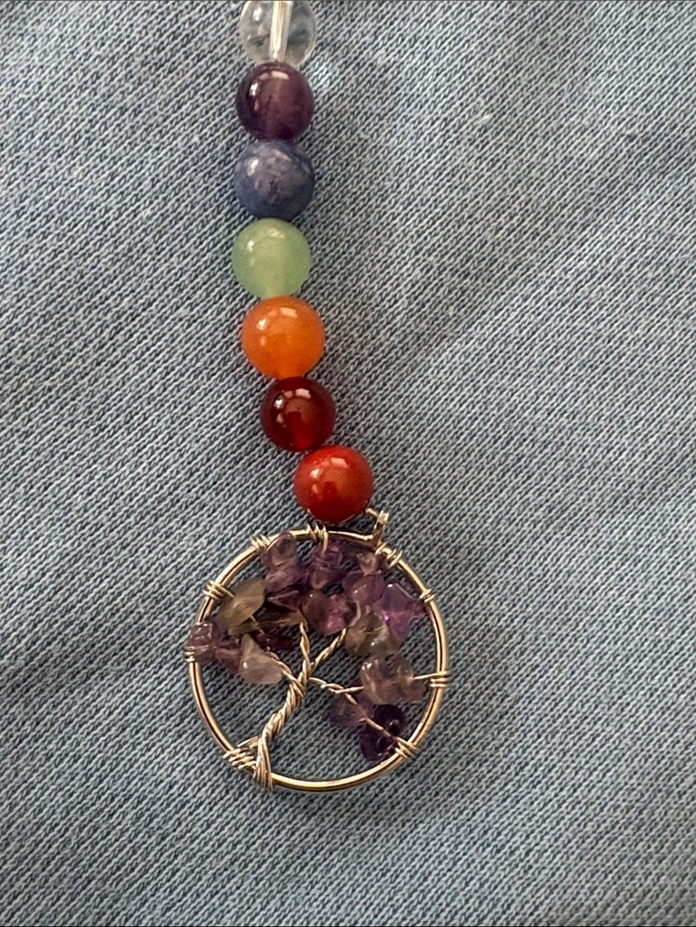 Beaded Chakra Tree of Life Keychain - Purple, Red, Orange, Green, Blue NWOT